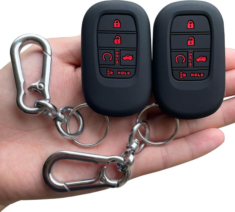 TANDRIVE Key Fob Cover for (5 Buttons) Honda 2026 2025-2022 Civic Accord CR-V HR-V Pilot and 2026 Passport, Silicone, 2-Pack, Red Button, Black - Image 1